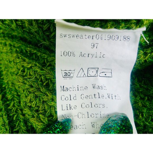 SHEIN WOMENS DARK GREEN COW NECK LONG SLEEVE FAUX FUR CUFF KNIT SWEATER. SIZE L - Picture 4 of 4